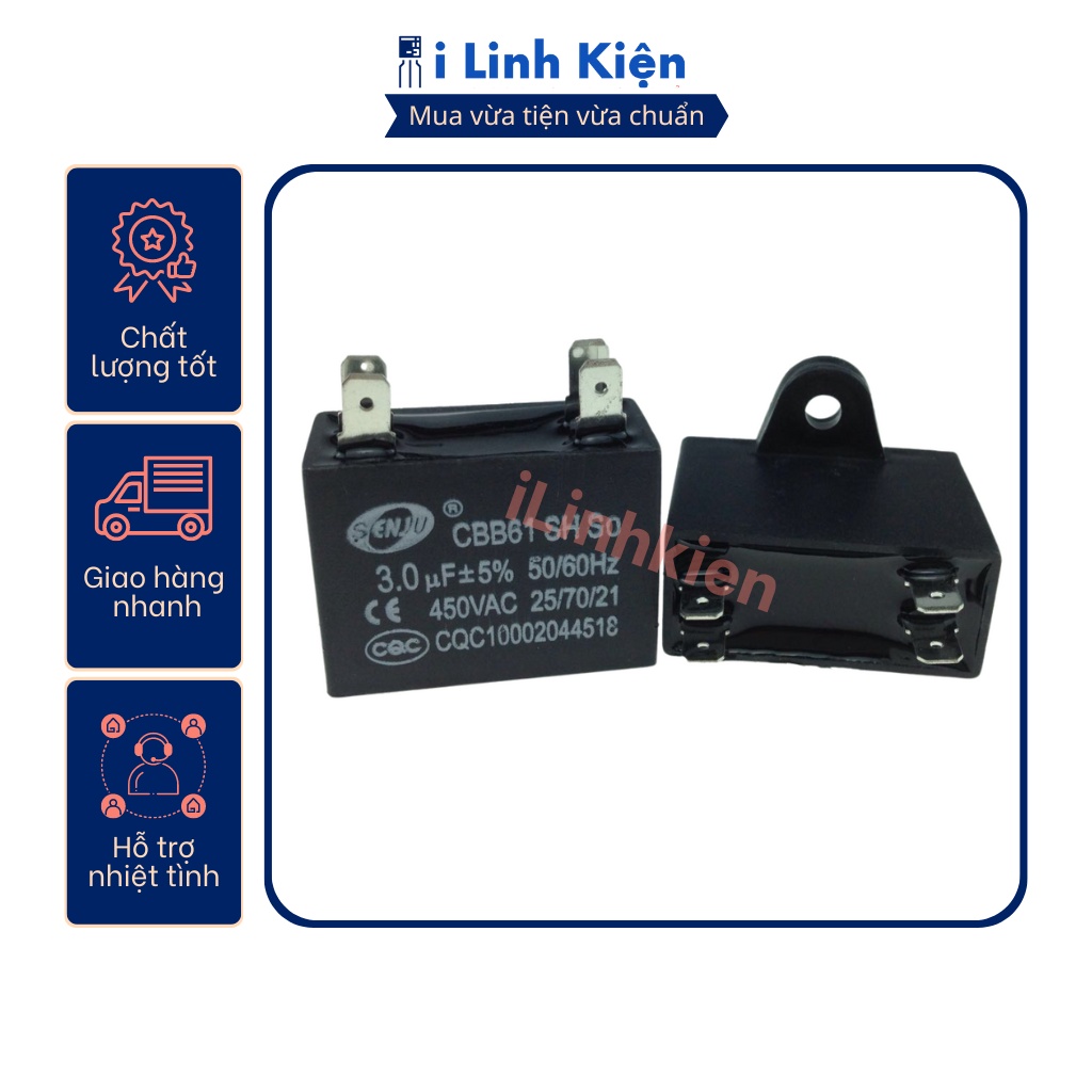 Tụ quạt dàn nóng điều hoà 4 chân jack  cắm chính hãng SENJU.