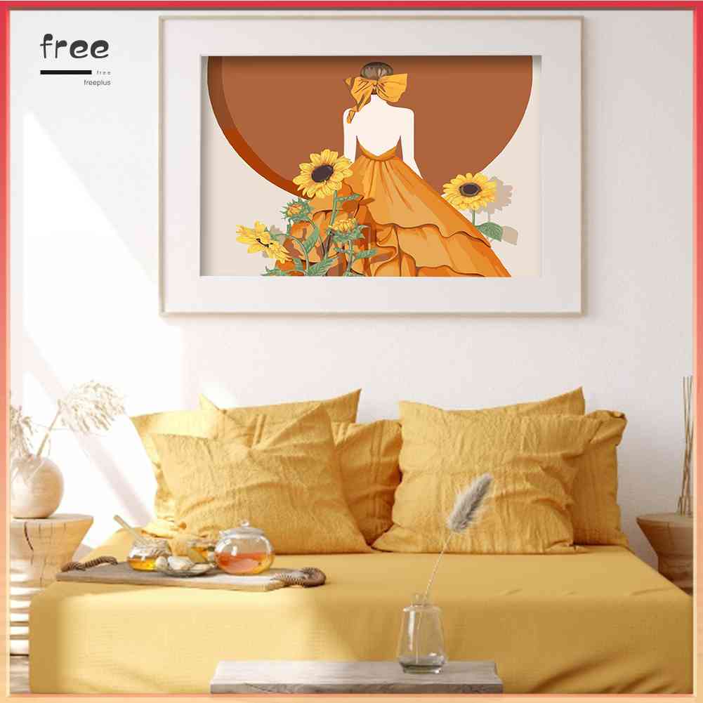 Bộ Tranh Đính Đá 5D Tự Làm Hình Cô Gái Và Hoa Hướng Dương Trang Trí Nhà Cửa
