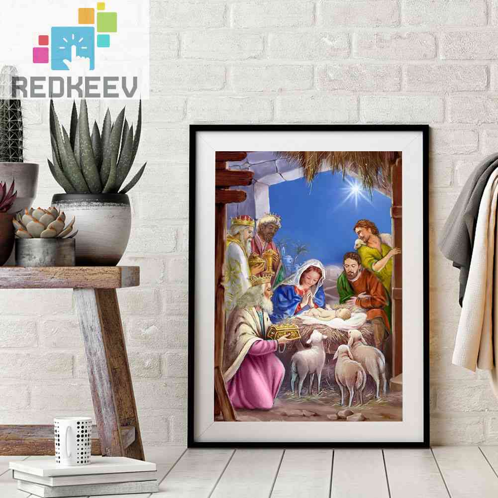 Bộ Tranh Đính Đá 5D Tự Làm Toàn Diện Họa Tiết Chúa Jesus Sinh Ra Được Trang Trí Nhà Cửa