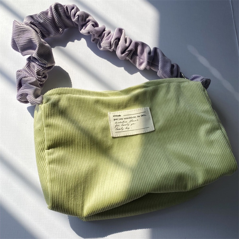 Túi Xách Đeo Dưới Cánh Tay Hình Vuông Bằng Vải Nhung Kẻ Sọc Màu Tương Phản Kiểu Retro Dễ Thương Cho Học Sinh Nữ