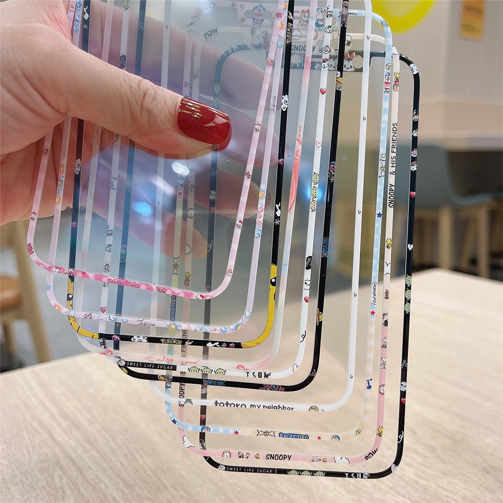 Miếng Dán Cường Lực Viền Dẻo Họa Tiết Hoạt Hình Dễ Thương Cho iPhone 12 11 X XS XR Pro Max