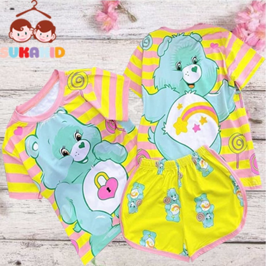 ( Km ) Đồ Bộ quần áo bé gái 3d hình mèo trái thơm,gấu xanh.gái sọc nơ vàng 6kg đên 40kg.GN13.