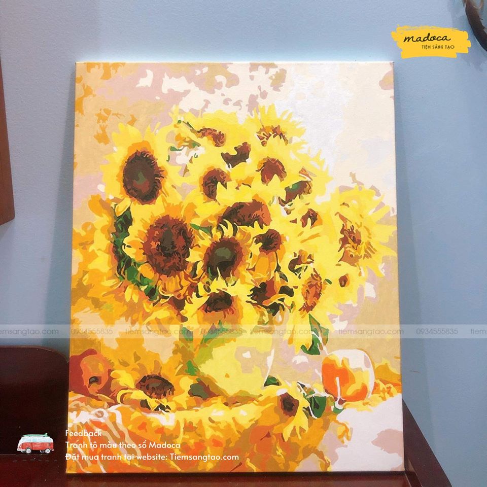 Tranh tô màu, Tranh sơn dầu số hóa tự tô Madoca có khung 40x50cm Hoa Hướng Dương