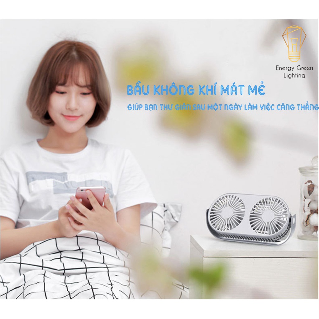Quạt Tích Điện Energy Green Lighting Couple Fan AQ20W Siêu Nhẹ - Pin Khỏe - Khuếch Tán Tinh Dầu- 3 Chế Độ Mát