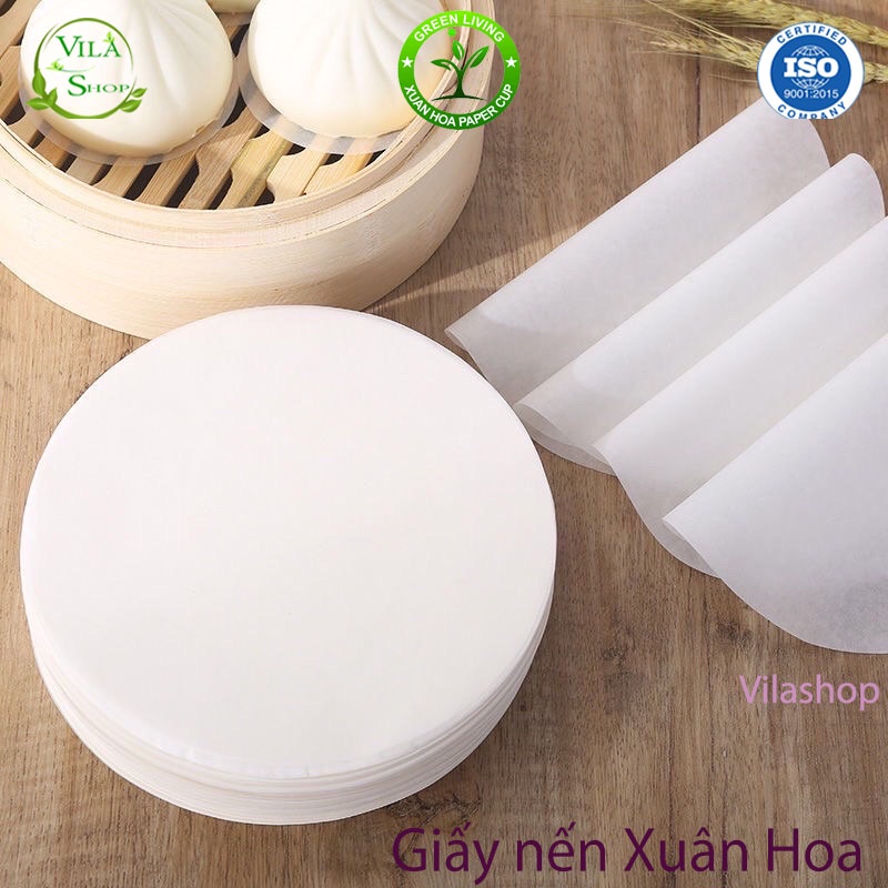 Gói 50 Tờ Giấy Nến Thấm Dầu Xuân Hoa Dùng Cho Nồi Chiên Không Dầu, Lót Xửng Hấp, Thấm Dầu Ăn Size 22cm - Vilashop020