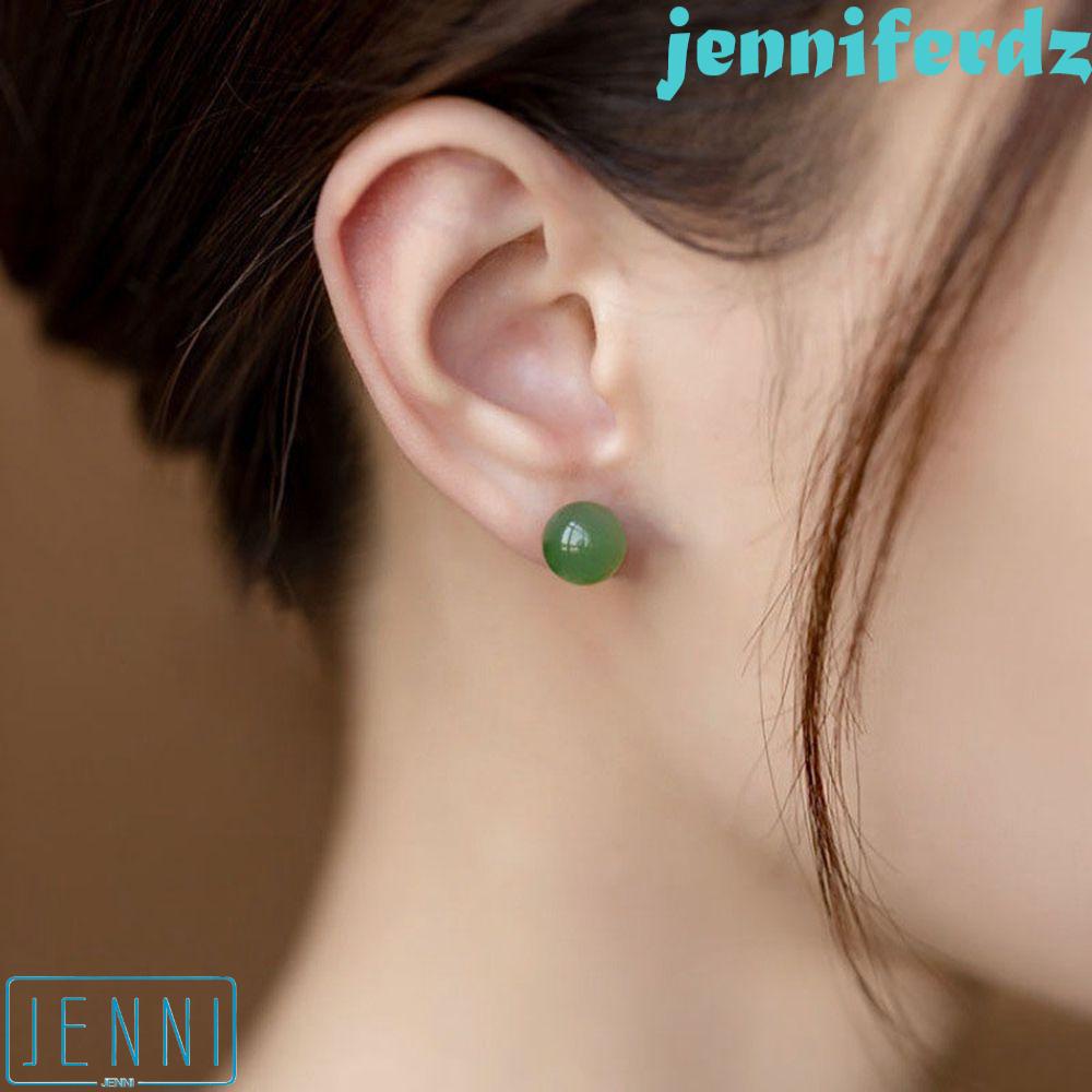 Khuyên Tai Tròn Mini Đính Ngọc Bích Phong Cách Trung Hoa Tối Giản Cho Nữ
