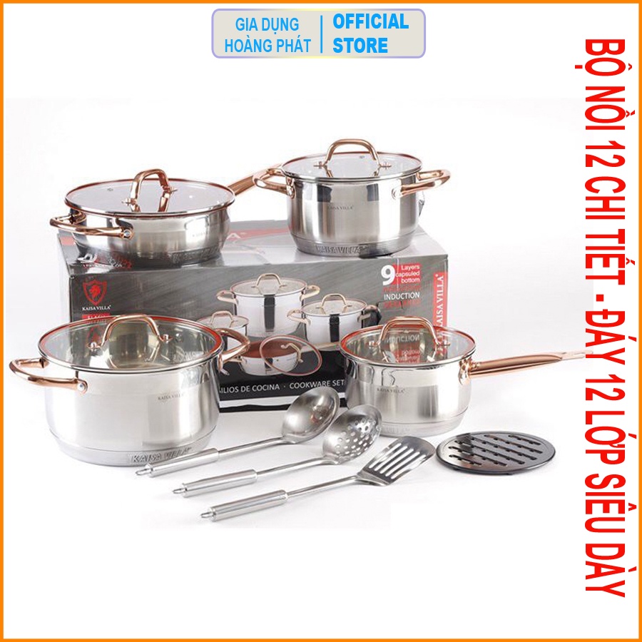 Bộ Nồi Đức Inox Cao Cấp 12 Chi Tiết Kaisa Villa - Bộ Nồi Dùng Được Cho Mọi Loại Bếp (Kể Cả Bếp Từ)