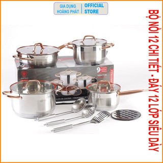 [BẢO HÀNH 12 THÁNG]Bộ Nồi Đức Inox Cao Cấp 12 Chi Tiết Kaisa Villa - Bộ Nồi Dùng Được Cho Mọi Loại Bếp (Kể Cả Bếp Từ)