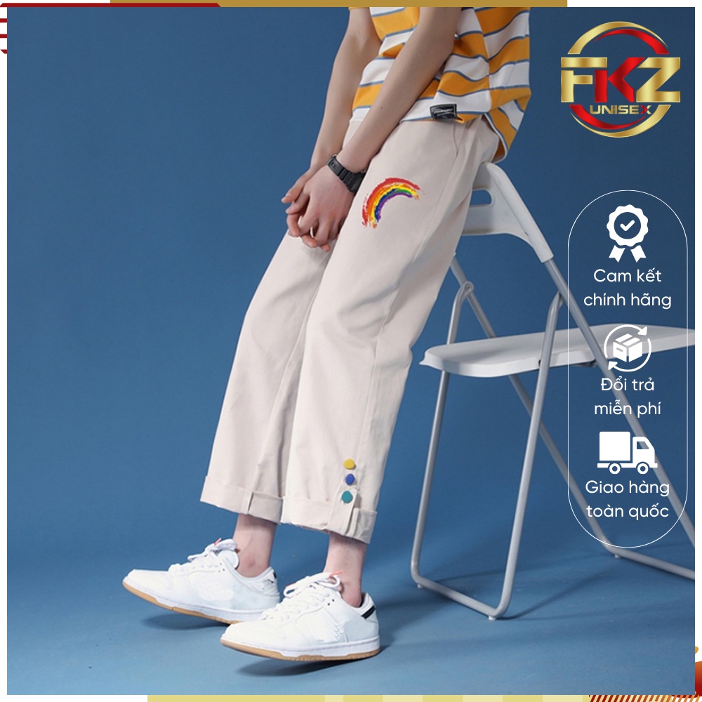 Quần Kaki Baggy Nam Nữ FKZ Unisex Ống Suông eo chun có dây rút in hình cầu vồng cực hot