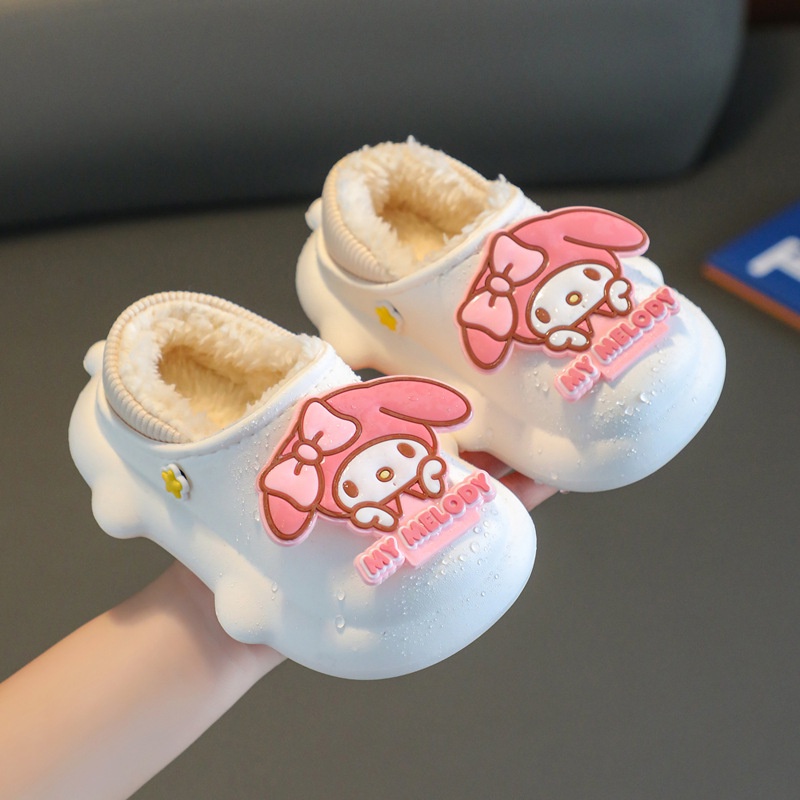 Sanrio Dép Bông Đi Trong Nhà Giữ Ấm Mùa Đông Chống Thấm Nước Hình Hello Kitty mymelody kuromi cinnamon Cho Bé Gái 1 Tuổi