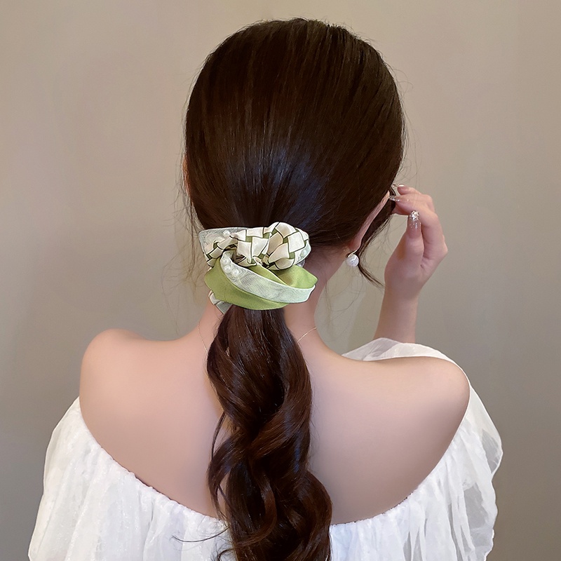 Dây Buộc Tóc Ruy Băng Thắt Nơ Màu Xanh Lá Cây Bản Lớn Thời Trang Cho Nữ