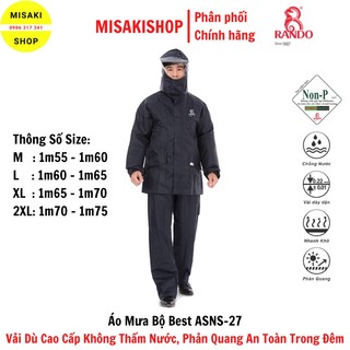 Áo Mưa Bộ Best Vải Dù Cao Cấp Không Thấm Nước, Phản Quang RANDO - ASNS-27 [ Misaki Shop ]