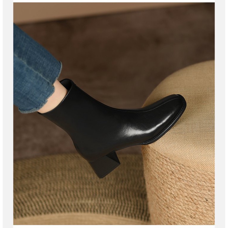 Giày Bốt Martin Gót Vuông Phối Khóa Kéo Bên Hông Kiểu Retro Cá Tính