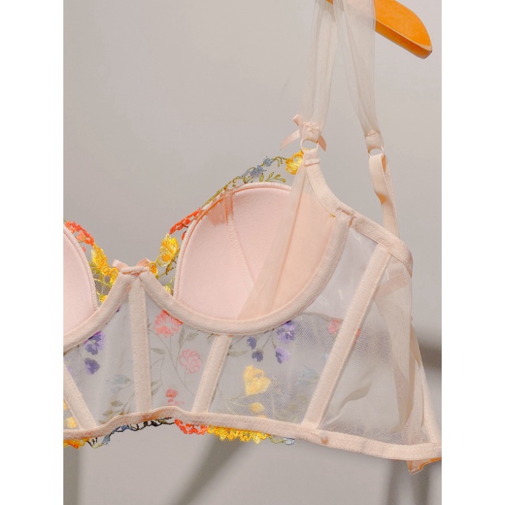 Áo bra ren corset vintage thêu hoa có gọng mút mỏng sexy