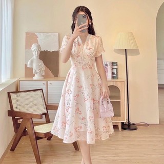 Váy tơ hoa xước viền ren tiểu thơ