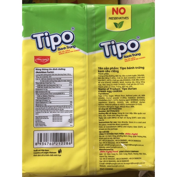 BÁNH TRỨNG TIPO KEM TRUYỀN THỐNG VÀ KEM SẦU RIÊNG TÚI 220G