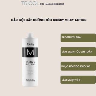 Dầu gội dưỡng ẩm hương sữa gạo làm tóc suôn mượt Tricol Biosky Milky Action Shampoo 1000ml