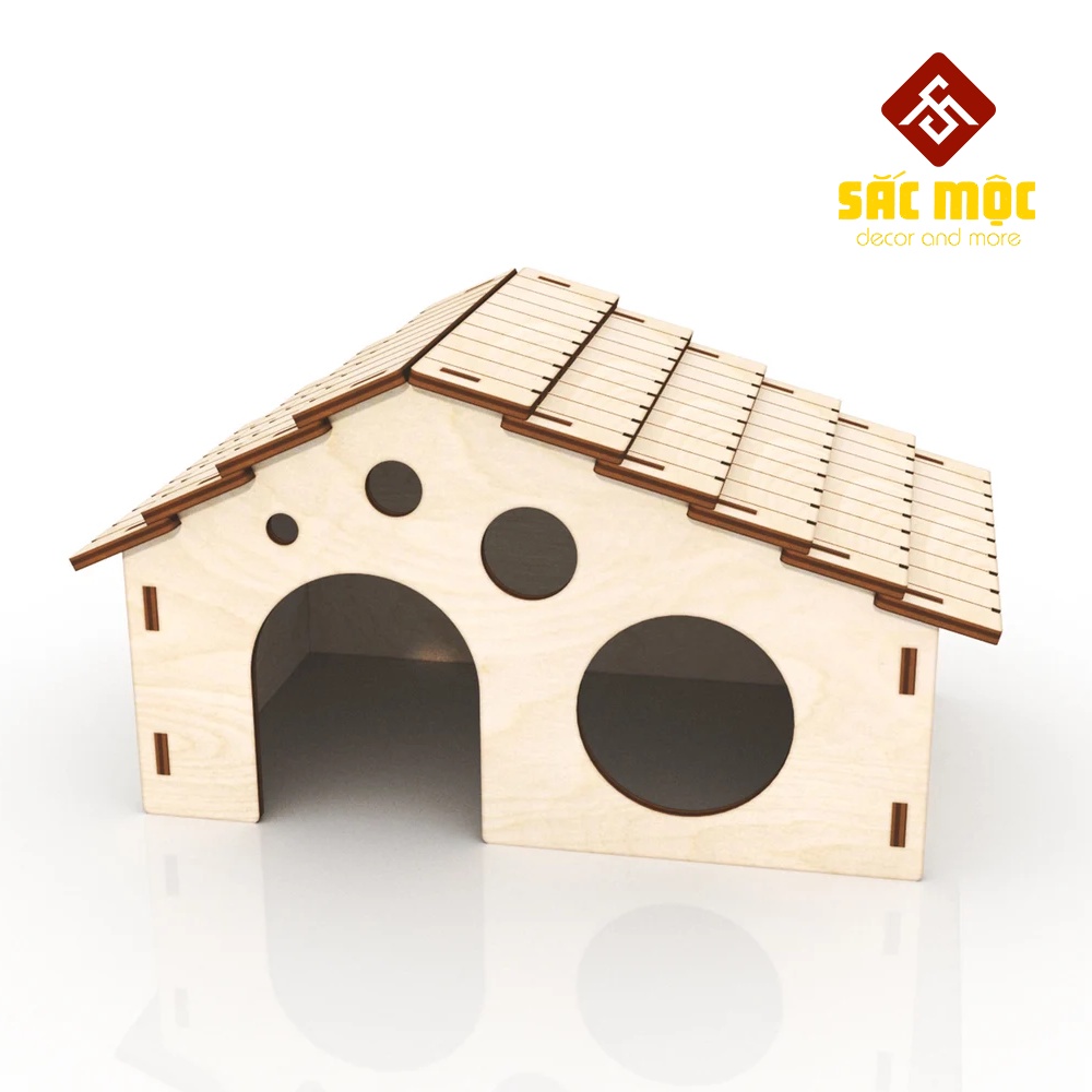 Mô Hình Nhà Mái Ngói #2 Gỗ Lắp Ráp Cho Chuột Hamster Size 17*11*10.5 cm