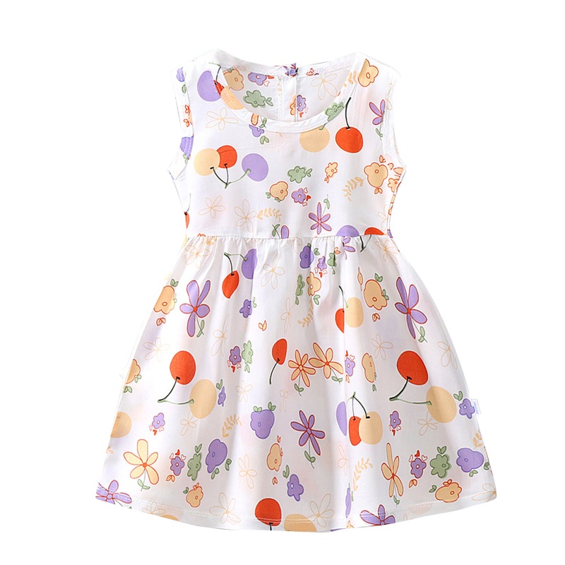 Đầm Không Tay Cổ Tròn Cài Nút Sau Lưng In Họa Tiết Trái Cây Hoạt Hình Dễ Thương Thời Trang Mùa Hè