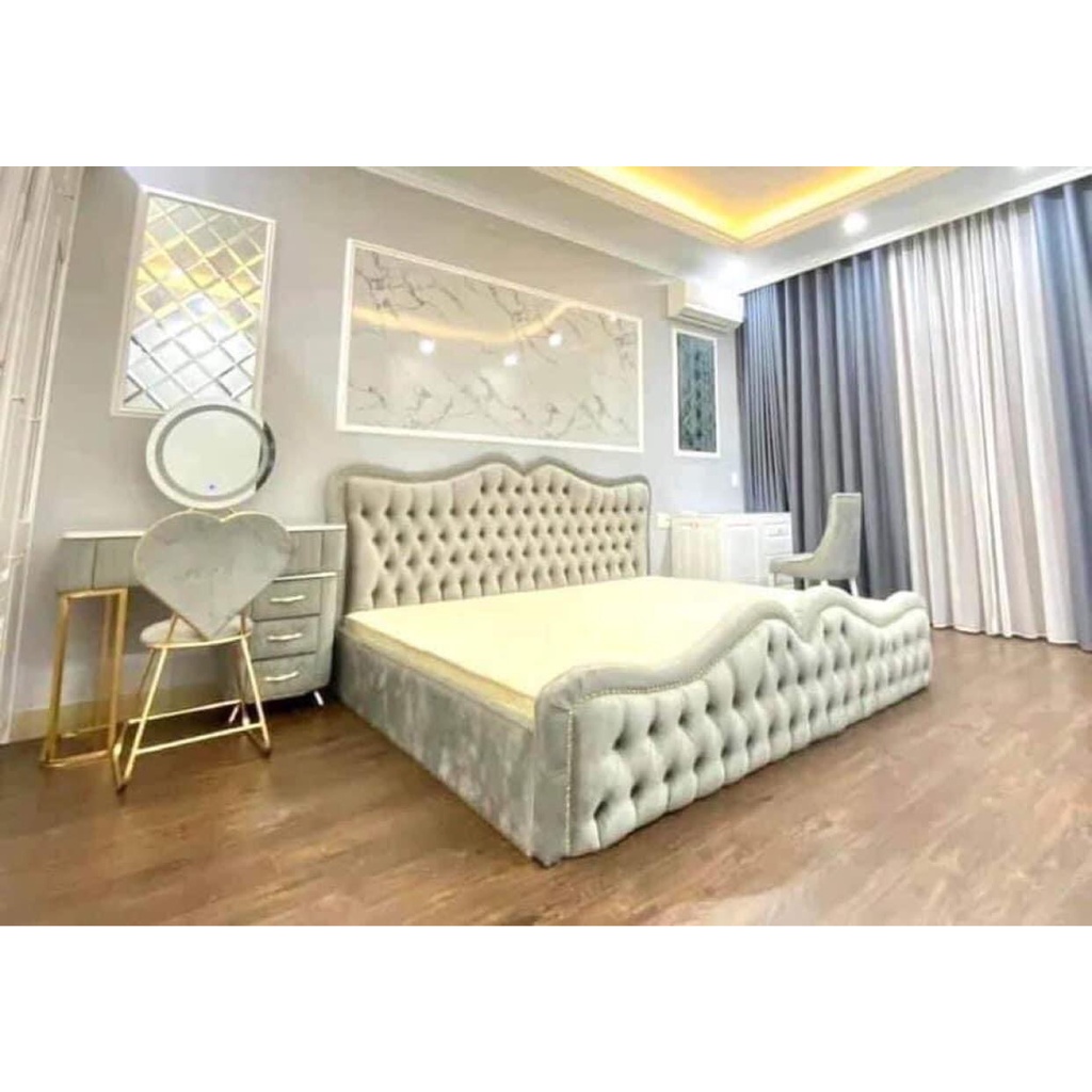 Giường ngủ bọc nỉ cao cấp gỗ tự nhiên kết hợp gỗ MDF kê gia đình chung cư khách sạn, Đồ gỗ Mỹ Sinh