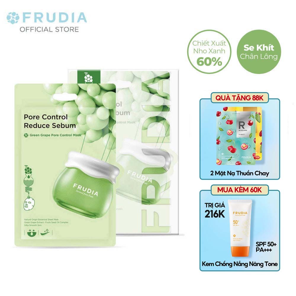 10 Miếng Mặt Nạ Se Khít Lỗ Chân Lông Nho Xanh Frudia Green Grape Pore Control Mask 20ml x 10pcs (new)