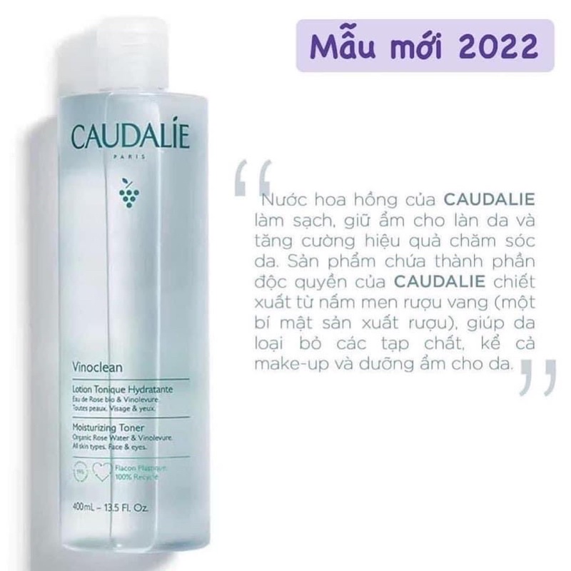 Toner Caudalie Vinoclean chiết xuất nho và hoa hồng cấp ẩm nhẹ nhàng, se khít lỗ chân lông mẫu mới 2022