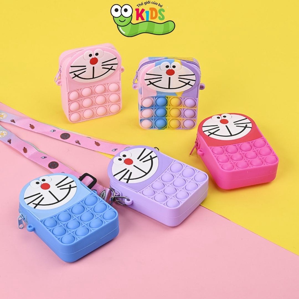 Túi POPIT Doremon dễ thương đeo chéo cho bé bóp bong bóng giảm căng thẳng-Túi POP IT doremon