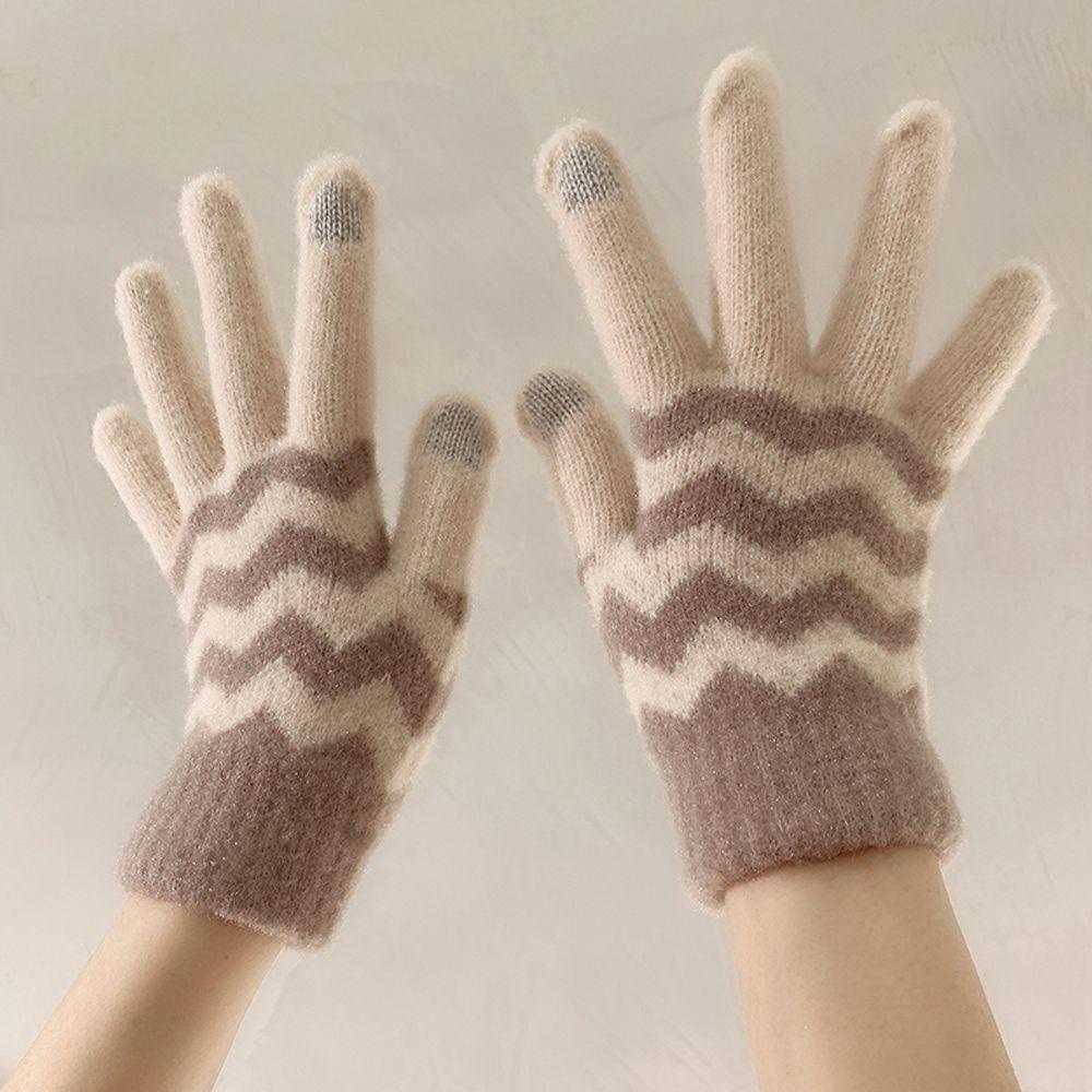 Găng Tay Len Lông Cừu Dày Dặn Hình Sóng Biển Dễ Thương Có Thể Chạm Màn Hình Cảm Ứng