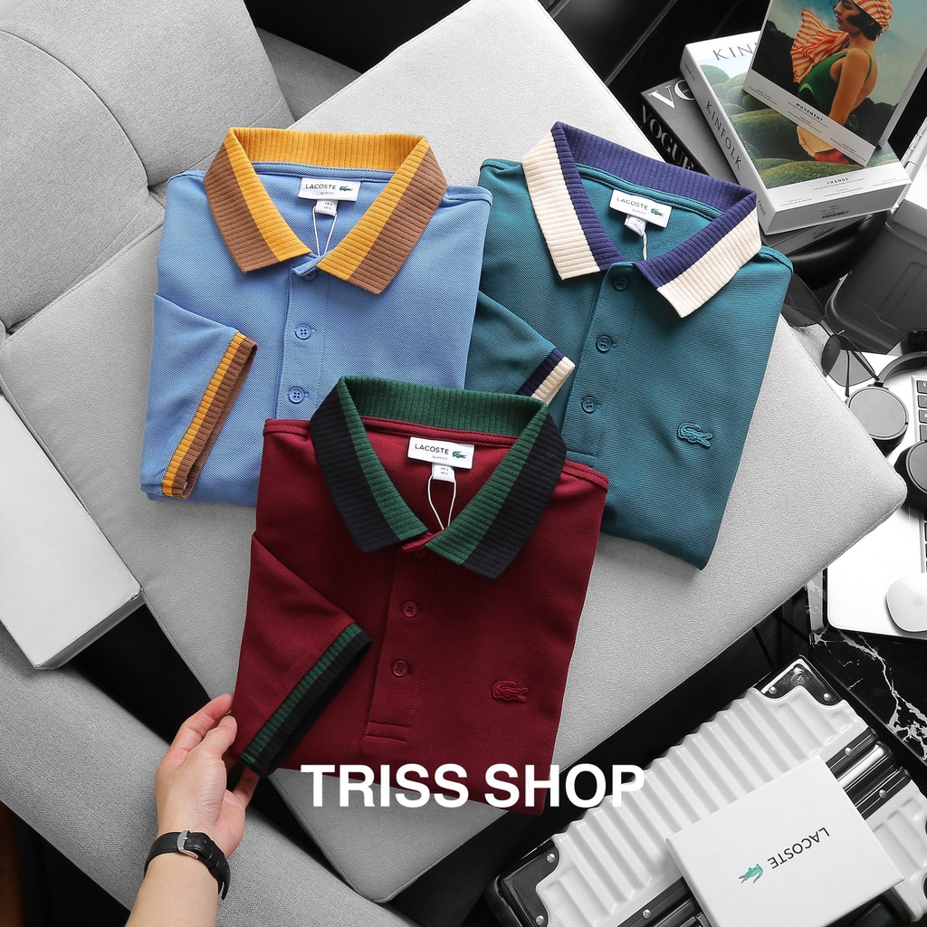 Áo Polo Nam ngắn tay Lacoste viền cổ 12 basic chất liệu cotton thoáng mát Form Slim fit