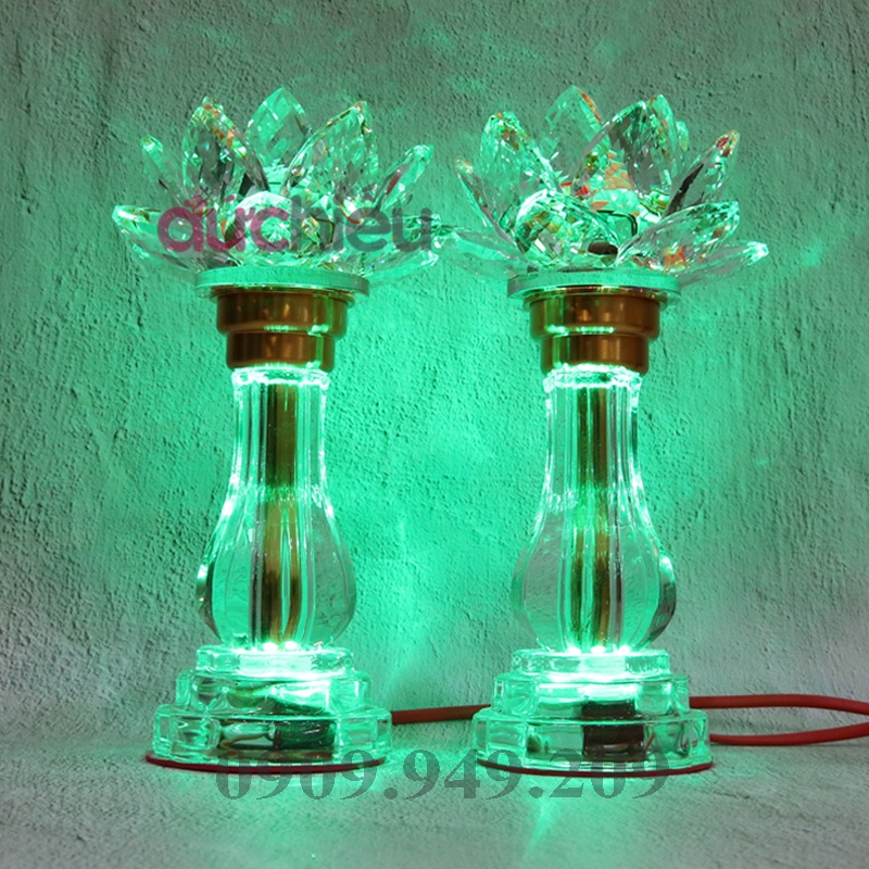 Đèn bình hoa sen pha lê để bàn thờ cao cấp nguyên khối loại to – Đức Hiếu Shop