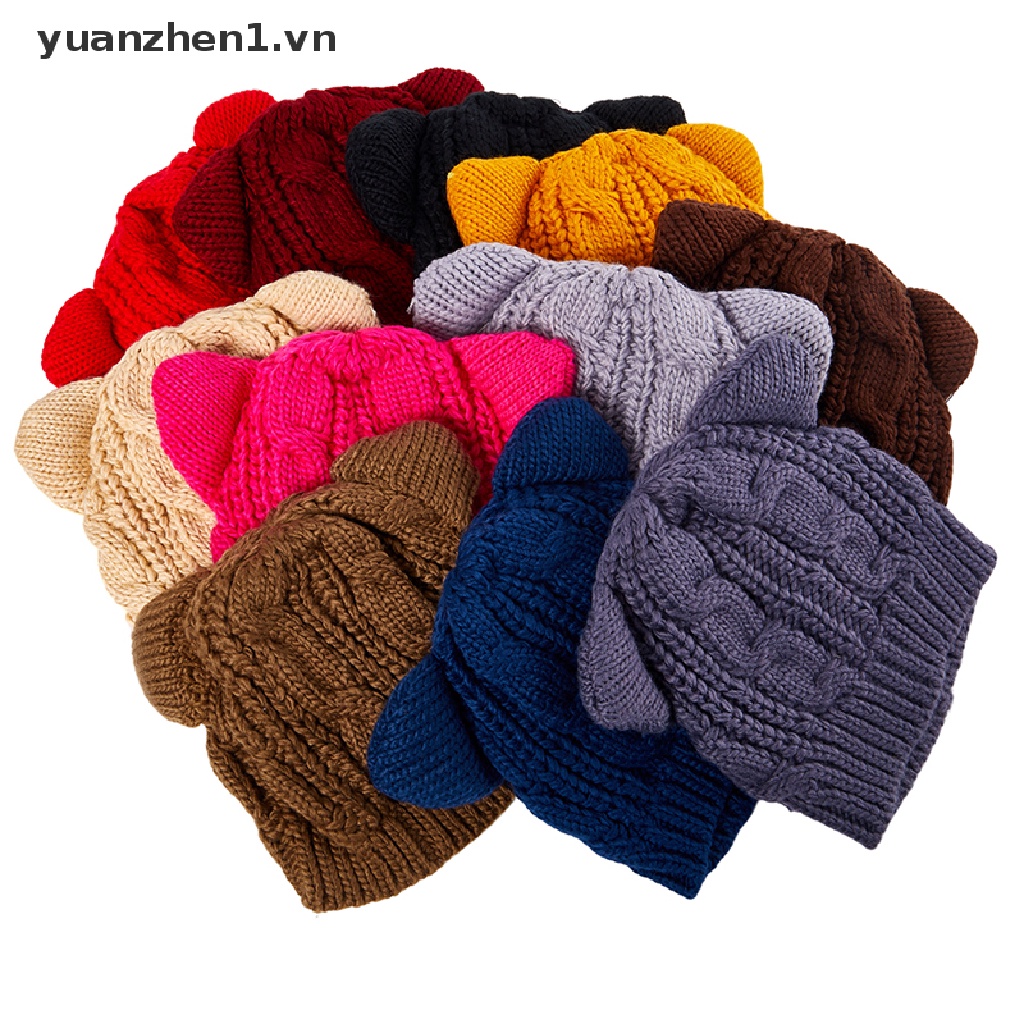 1 Mũ Len Dệt Kim Đính Tai Mèo Giữ Ấm Cho Nữ