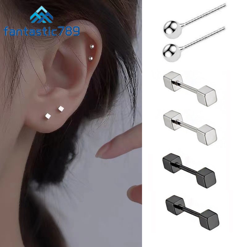 1 Đôi Khuyên Tai Khối Lập Phương Mini Bằng Thép Titan Không Gỉ Fantastic789 3D Đơn Giản Dành Cho Nam Nữ