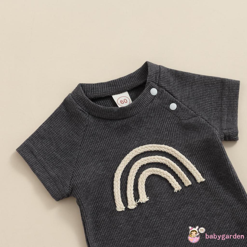 Bộ Áo Liền Quần Tay Ngắn Cổ Tròn In Họa Tiết Cầu Vồng + Quần Short Màu Sắc Ngọt Ngào Thời Trang Cho Bé 0-18 Tháng Tuổi