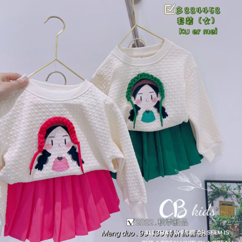 Set váy áo hoạ tiết dễ thương bé gái