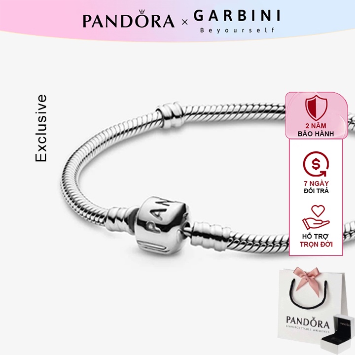 Vòng tay pandora charm Pandora Moments khoá trụ lắc tay cao cấp S925 fullbox - Garbini