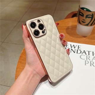 Ốp Điện Thoại Da Mềm Mạ Vàng Đính Đá Sang Trọng Cho iPhone 14 Pro Max 14 Plus 14 Pro