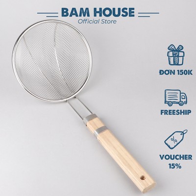 Vợt lưới vớt thức ăn inox Bam House cán gỗ nhiều kích thước cao cấp VCG01
