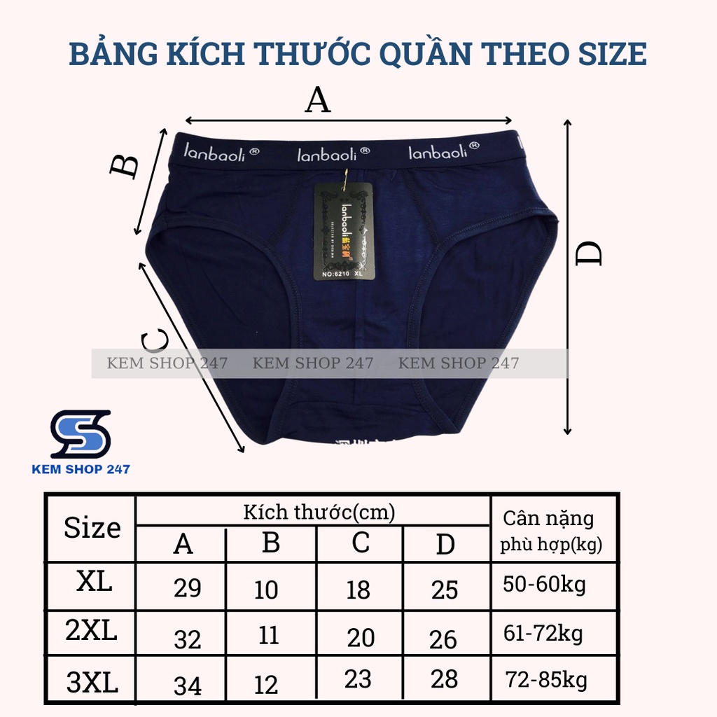 Set 10 quần sịp chéo nam Thái Lanbaoli chất liệu cotton co giãn và thấm hút mô hôi rất tốt