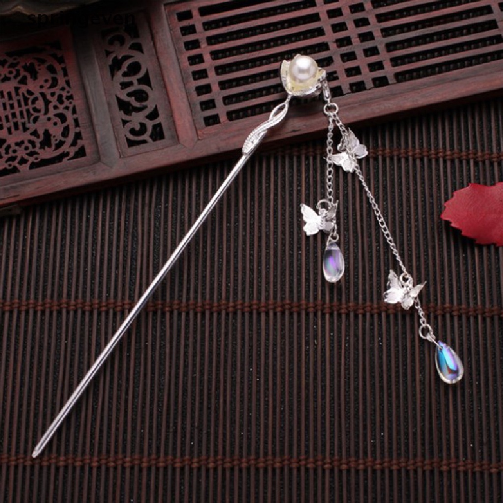 Springeven Kẹp Tóc Tua Rua Đính Hoa Ngọc Trai Phong Cách Hoàng Gia Cổ Điển RFT