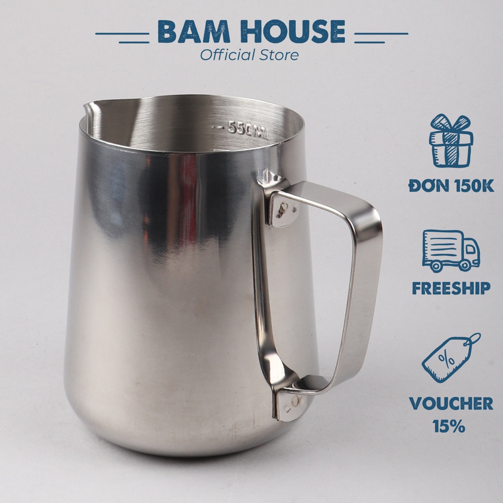 Ca đánh sữa inox 304 Bam House dung tích 600ml cao cấp CS01