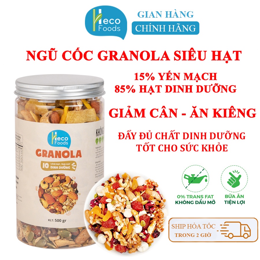Granola Siêu Hạt Hecofoods, Ngũ cốc ăn kiêng eatclean không đường, Hỗ trợ giảm cân, Bổ sung dinh dưỡng