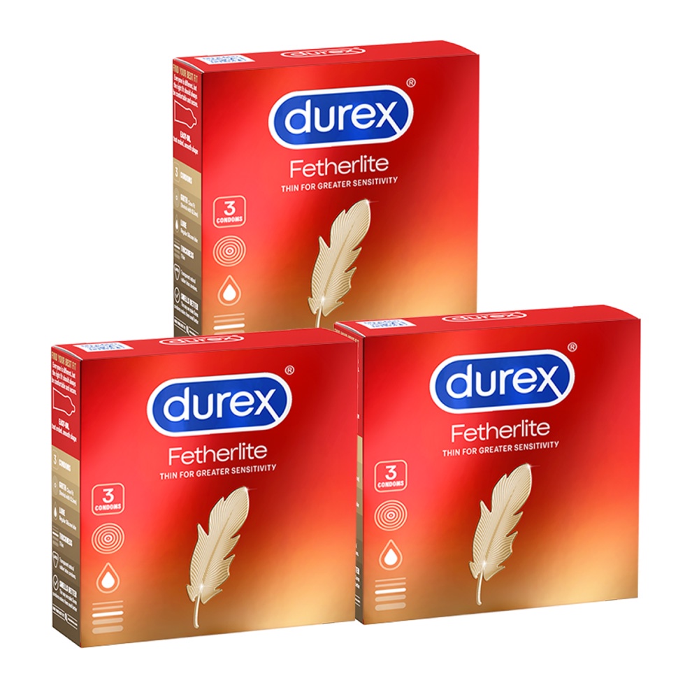 Bộ 3 hộp bao cao su Durex Fetherlite siêu mỏng, size 52.5mm, 3 bao/hộp