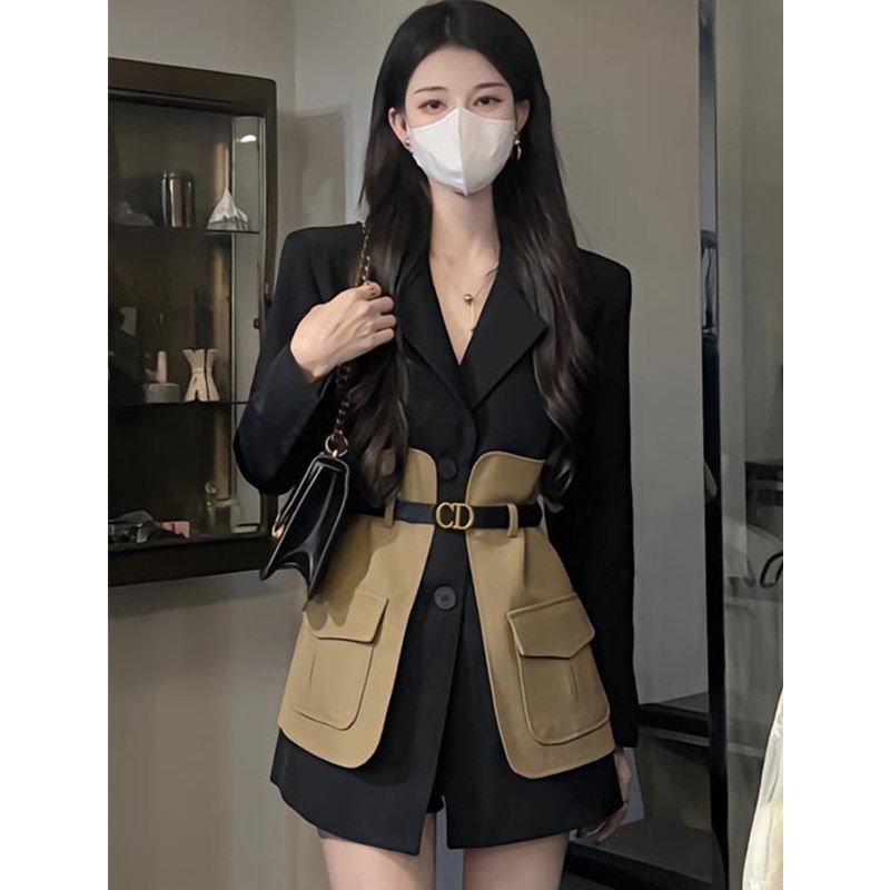 Áo Khoác Dáng Dài Phối Màu Tương Phản Thời Trang Hàn Quốc Cho Nữ