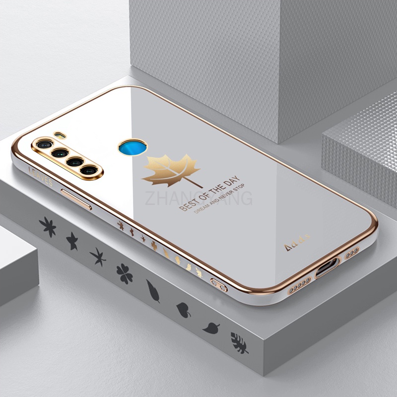 Ốp Điện Thoại Silicon TPU Mạ Điện Họa Tiết Lá Phong Kèm Dây Đeo Cho Redmi note 8