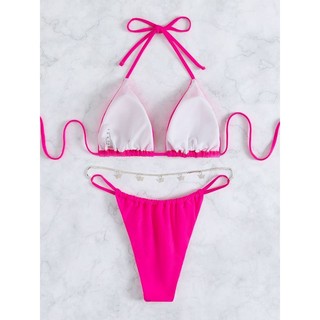 Bikini Tam Giác Phối Màu Basic Kèm Charm Eo