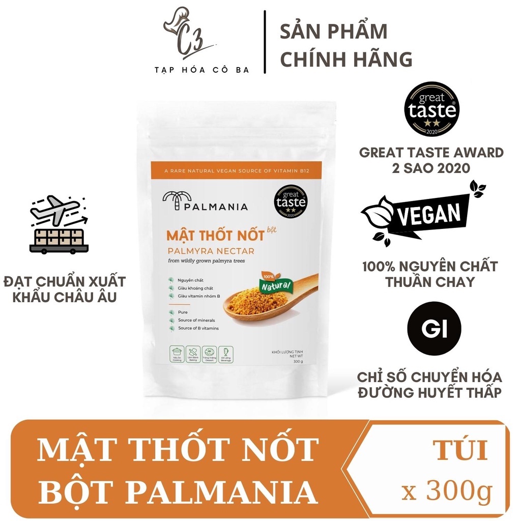 Đường thốt nốt bột Palmania 300gr không tách mật nguyên chất thuần chay, mật thốt nốt bột An Giang tự nhiên hữu cơ