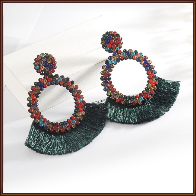 Đôi Khuyên Tai Tua Rua Đính Đá Nhiều Màu Sắc Phong Cách Boho Sang Trọng Dành Cho Nữ