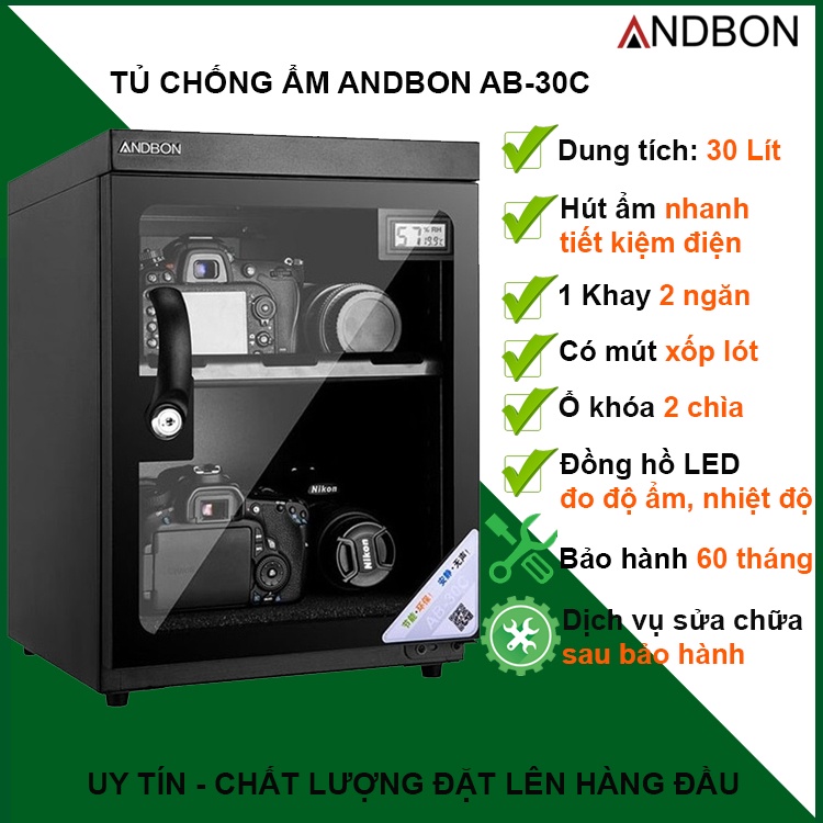 Tủ chống ẩm Andbon AB-30C (Bảo hành 60 tháng dài hạn )-Nhiều quà tặng tùy chọn