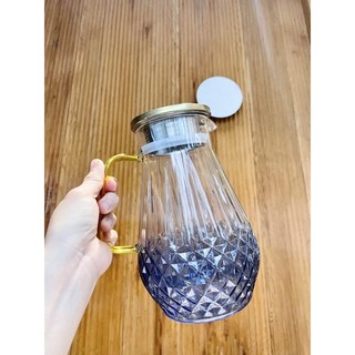 Bình nước thủy tinh xanh ngọc 1800ml nắp vàng