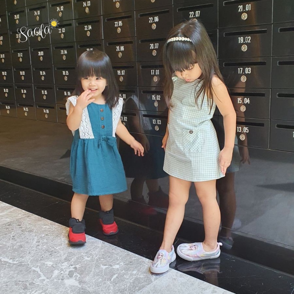 Đầm Bé Gái/Váy Bé Gái Phối Nơ Và Ren Xinh Xắn - JONNA DRESS - DRM013 - SAOLA KIDS CLOTHING - Xanh Mallard